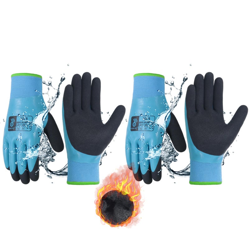 AIGEVTURE Waterproof Winter Work Gloves Men Women,Cold Weather Insulated Work Gloves Thermal Liner Superior Grip Latex Coating Warm for Outdoor (Large-2 pairs, Sky Blue) - Image 1